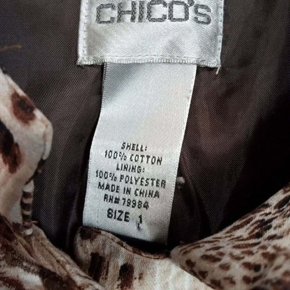 Vintage Chico's Womens Jacket‎ Biege 1 Cheetah Leopard Animal Print Pockets - Picture 5 of 12